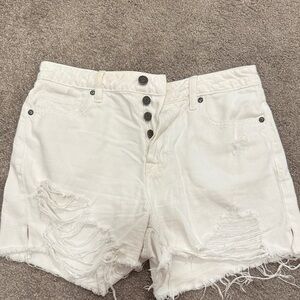 Women's White Distressed Shorts